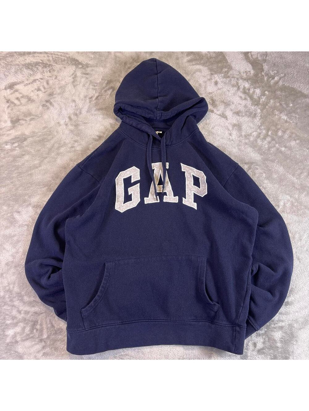 Vintage GAP Big Logo Hoodie Men’s Medium Navy Blue Pullover Sweatshirt